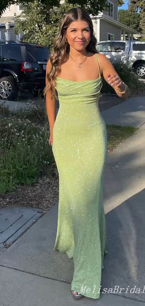 Sexy Elegant Spaghetti Straps Sheath Evening Gown Long Prom Dresses ,MB228
