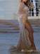 Sparkle Champagne Long Sleeves Evening Gown Maxi Long Evening Party Prom Dresses with Side Slit  ,MB805