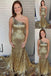 Sparkle Gold One Shoulder Mermaid Evening Gown Maxi Long Evening Party Prom Dresses with trailing ,MB699