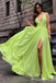 Green Plunging A-line Fluffy Evening Gown Maxi Long Evening Party Prom Dresses with Slit ,MB762
