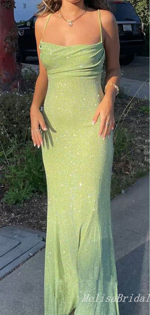 Sexy Elegant Spaghetti Straps Sheath Evening Gown Long Prom Dresses ,MB228