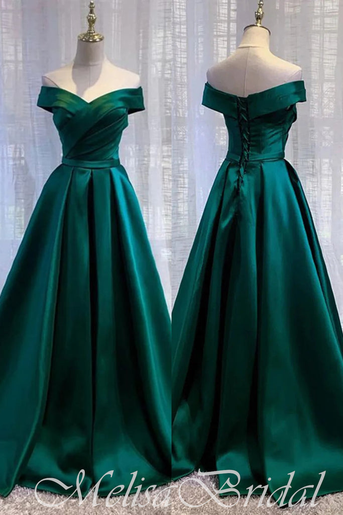 Green Off Shoulder Lace Up Back A-Line Evening Gown Maxi Long Evening Party Prom Dresses,MB622