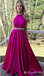 Hot Pink Beaded Halter A-Line Evening Gown Maxi Long Evening Party Prom Dresses ,MB631