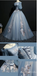 Grey Blue Off Shoulder Flower Embroidery A-line Ball Gown Lace up Back Evening Gown Maxi Long Evening Party Prom Dresses ,MB771