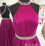 Hot Pink Beaded Halter A-Line Evening Gown Maxi Long Evening Party Prom Dresses ,MB631
