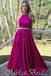 Hot Pink Beaded Halter A-Line Evening Gown Maxi Long Evening Party Prom Dresses ,MB631