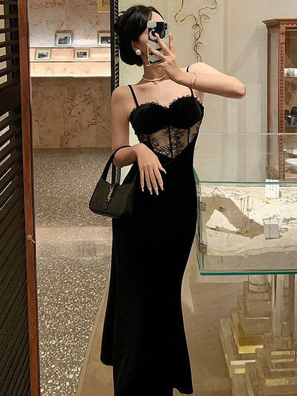 Sexy Black Spaghetti Straps Mermaid Sweet Heart Long Evening Prom Dresses,MB10