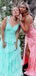 Elegant Green Spaghetti Straps Ruffle Tulle Strapless A-Line Long Evening Prom Dresses,MB95