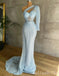 Sparkle Light Blue Mermaid One Shoulder Sweetheart Evening Gown Maxi Long Evening Party Prom Dresses,MB772
