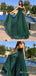Green Spaghetti Straps Sweetheart Sparkle A-Line Evening Gown Maxi Long Evening Party Prom Dresses ,MB610