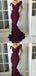 Sexy Burgundy Off-the-shoulder Mermaid V-neck Mermaid Evening Gown Long Formal Dresses Prom Dresses ,MB353