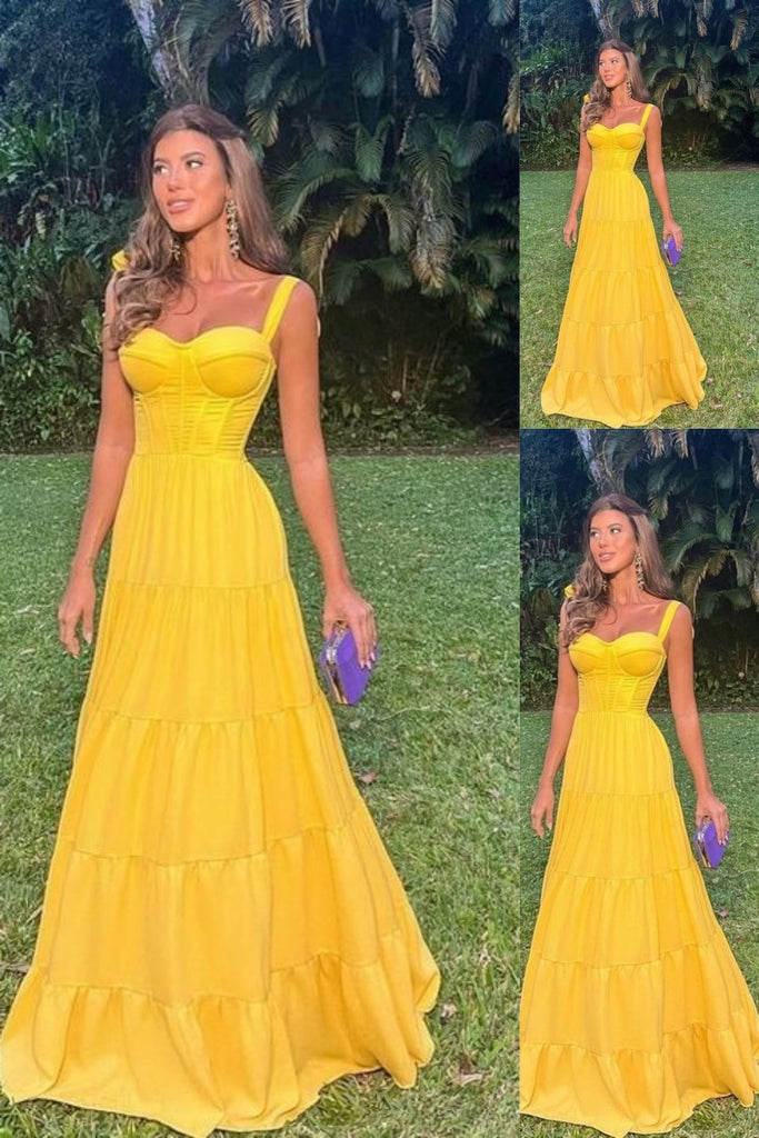 Yellow Sweetheart A-line Evening Gown Maxi Long Evening Party Prom Dresses ,MB706