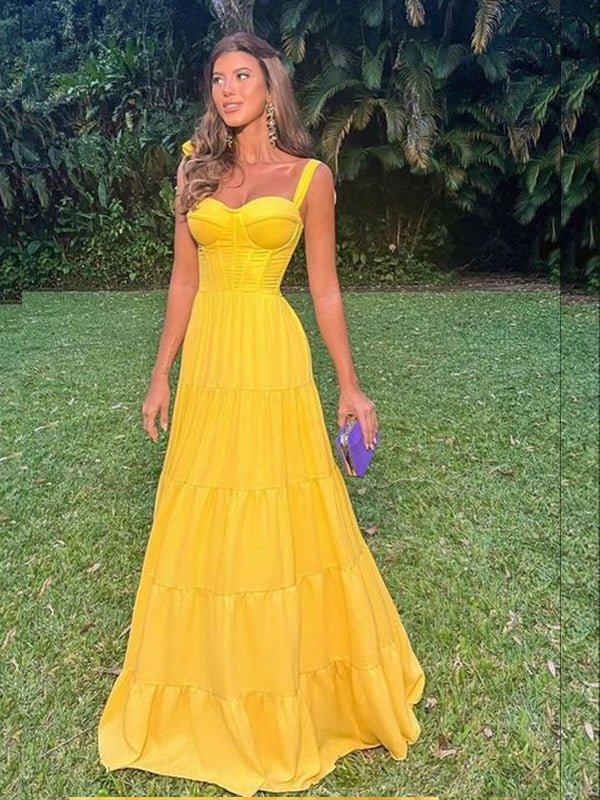 Yellow Sweetheart A-line Evening Gown Maxi Long Evening Party Prom Dresses ,MB706