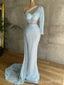 Sparkle Light Blue Mermaid One Shoulder Sweetheart Evening Gown Maxi Long Evening Party Prom Dresses,MB772