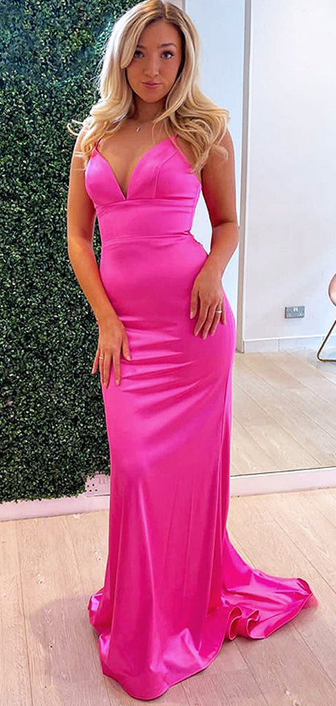 Sexy Pink V Neck Spaghetti Straps Strapless Mermaid Long Evening Prom Dresses,MB96