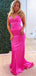 Sexy Pink V Neck Spaghetti Straps Strapless Mermaid Long Evening Prom Dresses,MB96
