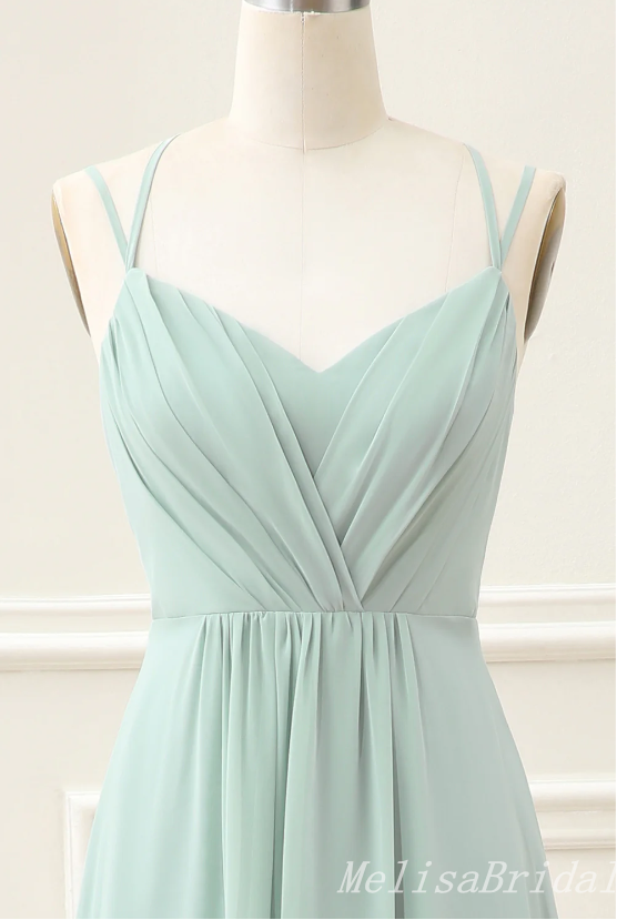 Green Spaghetti Straps A-line Lace Appliques Lace Up Back Evening Gown Maxi Long Evening Party Prom Dresses,MB773