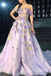 Lilac Flower Appliques A-line Off-the-shoulder Evening Gown Long Evening Party Prom Dresses,MB816