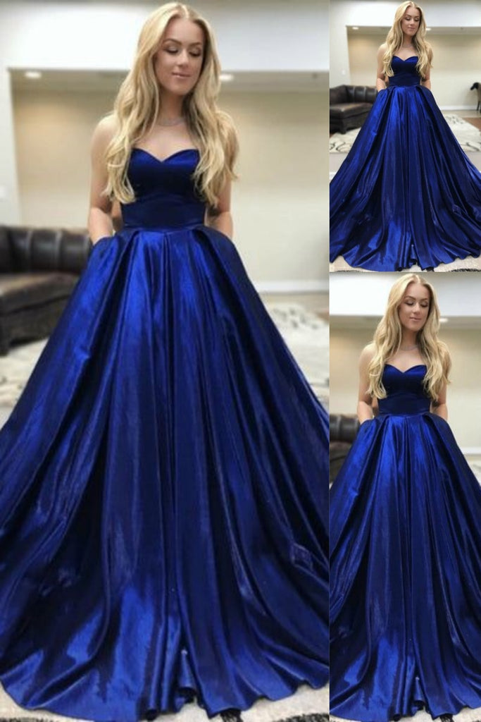 Blue Sweetheart A-line Evening Gown Maxi Long Evening Party Prom Dresses,MB707
