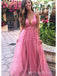 Sexy Pink V Neck Spaghetti Straps Strapless V Neck A-Line Long Evening Prom Dresses,MB97