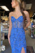 Elegant Blue Mermaid Lace Up Back Side Slit Beading Sequin Long Prom Dresses,MB12