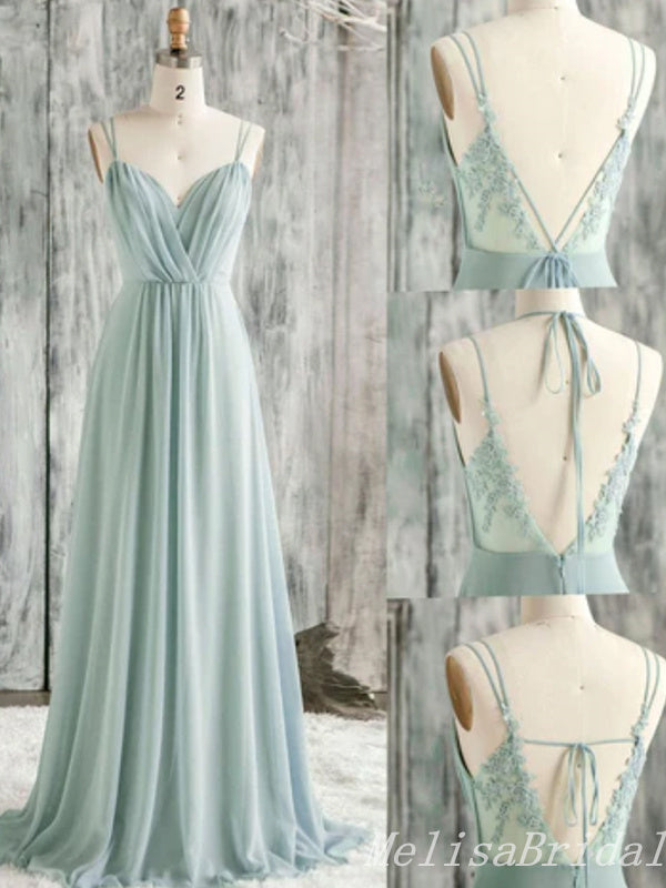 Green Spaghetti Straps A-line Lace Appliques Lace Up Back Evening Gown Maxi Long Evening Party Prom Dresses,MB773