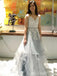 Fluffy V-Neck Spaghetti Straps A-Line Lace Appliques Evening Gown Maxi Long Formal Dresses Prom Dresses,MB579