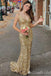 Sparkle Gold Mermaid Spaghetti Straps Evening Gown Maxi Long Evening Party Prom Dresses,MB774