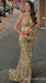 Sparkle Gold Mermaid Spaghetti Straps Evening Gown Maxi Long Evening Party Prom Dresses,MB774