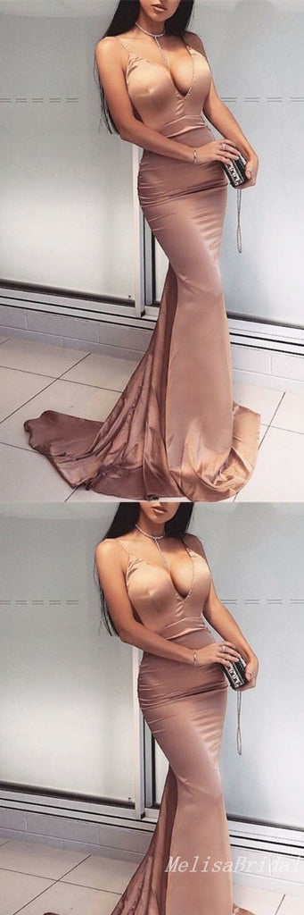Spaghetti Straps V-Neck Mermaid Evening Gown Maxi Long Evening Party Prom Dresses ,MB611
