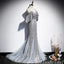Silver Lace Up Back Spaghetti Straps V-Neck Mermaid Evening Gown Maxi Long Evening Party Prom Dresses  ,MB612