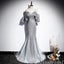Silver Lace Up Back Spaghetti Straps V-Neck Mermaid Evening Gown Maxi Long Evening Party Prom Dresses  ,MB612