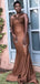 Elegant Brown Halter Sleeveless Mermaid Long Evening Prom Dresses,MB118