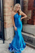 Halter Mermaid Blue Lace Up Back Evening Gown Maxi Long Evening Party Prom Dresses ,MB634