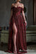 Sparkle Burgundy Off-the-shoulder A-line Evening Gown Long Evening Party Prom Dresses,MB819
