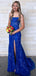 Sexy Dark Blue Lace Appliques Tulle Strapless  Side Slit Mermaid Long Evening Prom Dresses,MB100