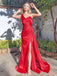 Elegant Red One Shoulder Side Slit Mermaid Long Evening Prom Dresses,MB120