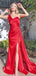 Elegant Red One Shoulder Side Slit Mermaid Long Evening Prom Dresses,MB120
