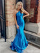 Halter Mermaid Blue Lace Up Back Evening Gown Maxi Long Evening Party Prom Dresses ,MB634