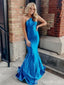 Halter Mermaid Blue Lace Up Back Evening Gown Maxi Long Evening Party Prom Dresses ,MB634