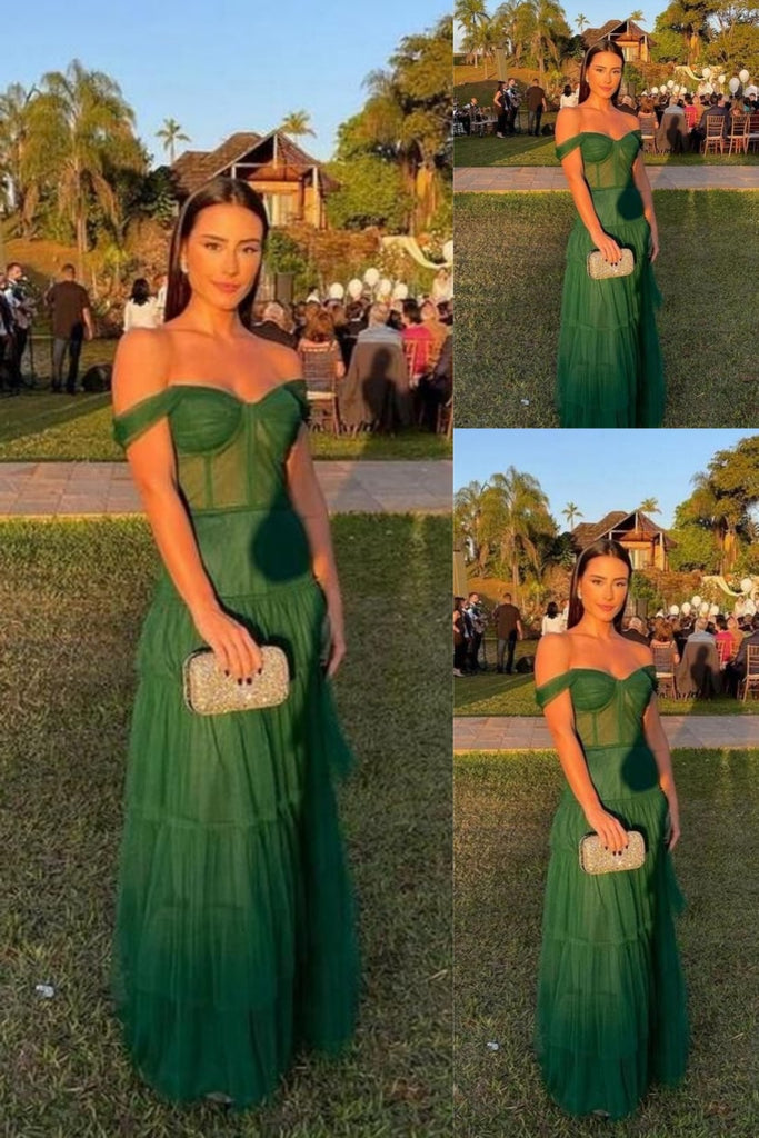 Green Off Shoulder Sweetheart A-line Evening Gown Maxi Long Evening Party Prom Dresses ,MB710