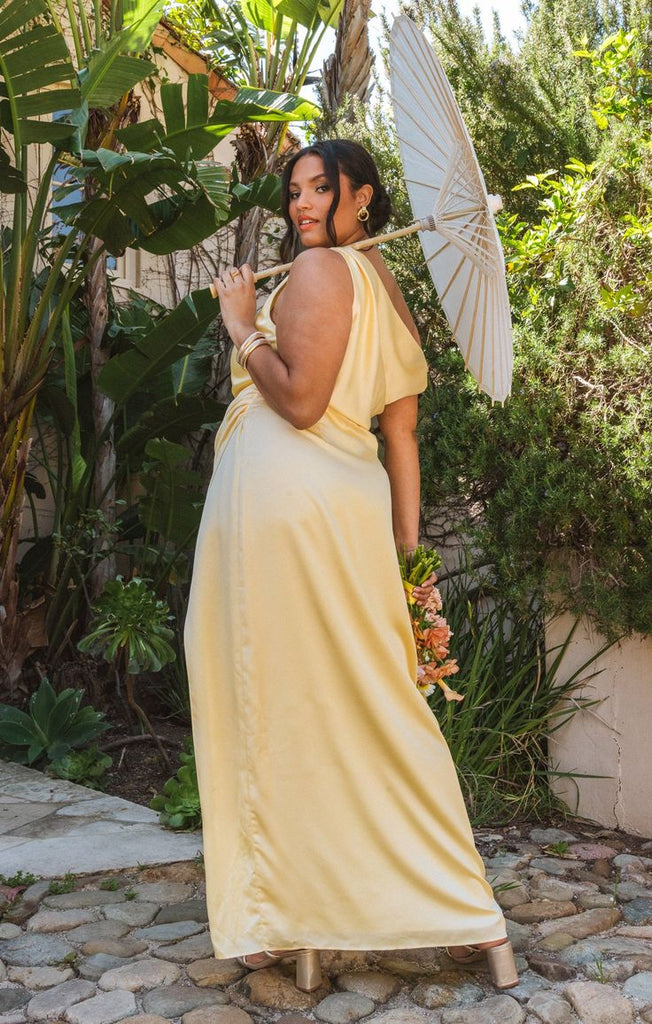 Elegant Yellow One Shoulder Side Slit Mermaid Long Evening Prom Dresses,MB123