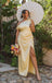 Elegant Yellow One Shoulder Side Slit Mermaid Long Evening Prom Dresses,MB123