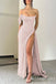 Light Pink Strapless Mermaid Evening Gown Long Evening Party Prom Dresses with High Slit,MB822