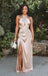 Elegant Halter Side Slit Lace Up Back Mermaid Long Evening Prom Dresses,MB124