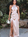 Elegant Halter Side Slit Lace Up Back Mermaid Long Evening Prom Dresses,MB124