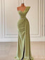 Green Beaded One Shoulder Mermaid Evening Gown Maxi Long Evening Party Prom Dresses ,MB779
