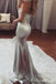 Sexy Silver Mermaid Beaded Strapless Evening Gown Maxi Long Evening Party Prom Dresses,MB637