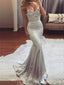 Sexy Silver Mermaid Beaded Strapless Evening Gown Maxi Long Evening Party Prom Dresses,MB637