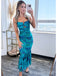 Elegant Blue Spaghetti Straps Ruffle Mermaid Long Evening Prom Dresses,MB107